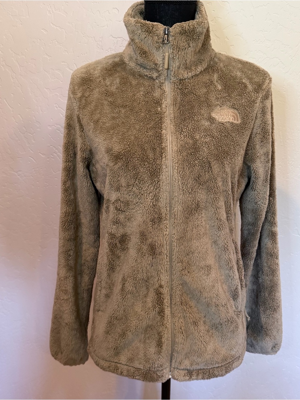 The North Face Women's Plush Zip-Up Teddy Jacket in Taupe